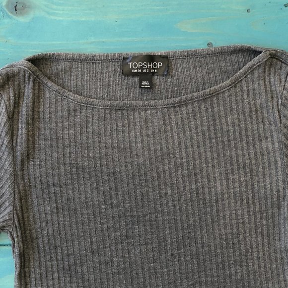 TOPSHOP Gray Ribbed Crop Top Size 2 - Picture 4 of 10